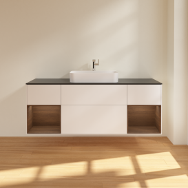 Тумба под раковину Villeroy & Boch Finion 160х50,1 см с подсветкой МДФ белый матовый лак/стекло черное матовое G452GNMT