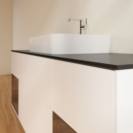 Тумба под раковину Villeroy & Boch Finion 160х50,1 см с подсветкой МДФ белый матовый лак/стекло черное матовое G452GNMT