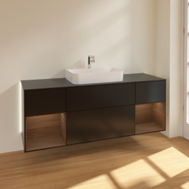Тумба под раковину Villeroy & Boch Finion 160х50,1 см с подсветкой МДФ черный матовый лак/стекло черное матовое G452GNPD