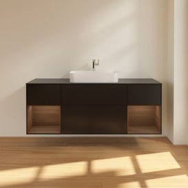 Тумба под раковину Villeroy & Boch Finion 160х50,1 см с подсветкой МДФ черный матовый лак/стекло черное матовое G452GNPD