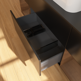 Тумба под раковину Villeroy & Boch Finion 160х50,1 см с подсветкой МДФ черный матовый лак/стекло черное матовое G452GNPD