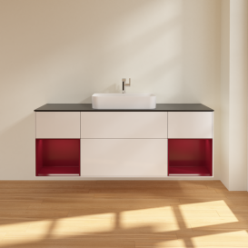 Тумба под раковину Villeroy & Boch Finion 160х50,1 см с подсветкой МДФ глянцевый белый лак/стекло черное матовое G452HBGF