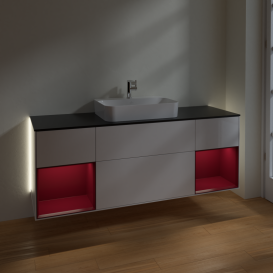 Тумба под раковину Villeroy & Boch Finion 160х50,1 см с подсветкой МДФ глянцевый белый лак/стекло черное матовое G452HBGF