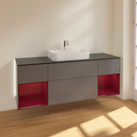 Тумба под раковину Villeroy & Boch Finion 160х50,1 см с подсветкой МДФ антрацит матовый лак/стекло черное матовое G452HBGK