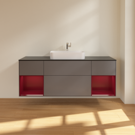 Тумба под раковину Villeroy & Boch Finion 160х50,1 см с подсветкой МДФ антрацит матовый лак/стекло черное матовое G452HBGK