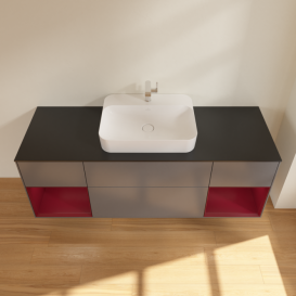 Тумба под раковину Villeroy & Boch Finion 160х50,1 см с подсветкой МДФ антрацит матовый лак/стекло черное матовое G452HBGK