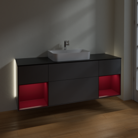 Тумба под раковину Villeroy & Boch Finion 160х50,1 см с подсветкой МДФ антрацит матовый лак/стекло черное матовое G452HBGK