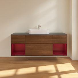 Тумба під раковину Villeroy & Boch Finion 160х50,1 см із підсвічуванням МДФ шпон волоського горіха/скло чорне матове G452HBGN