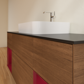 Тумба під раковину Villeroy & Boch Finion 160х50,1 см із підсвічуванням МДФ шпон волоського горіха/скло чорне матове G452HBGN