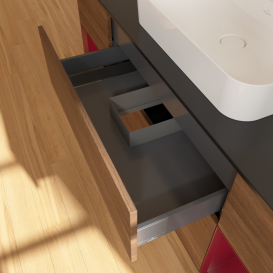 Тумба під раковину Villeroy & Boch Finion 160х50,1 см із підсвічуванням МДФ шпон волоського горіха/скло чорне матове G452HBGN