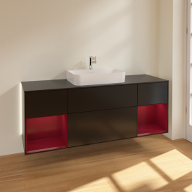 Тумба під раковину Villeroy & Boch Finion 160х50,1 см із підсвічуванням МДФ чорний матовий лак/скло чорне матове G452HBPD