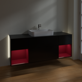Тумба під раковину Villeroy & Boch Finion 160х50,1 см із підсвічуванням МДФ чорний матовий лак/скло чорне матове G452HBPD