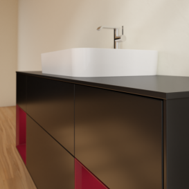 Тумба під раковину Villeroy & Boch Finion 160х50,1 см із підсвічуванням МДФ чорний матовий лак/скло чорне матове G452HBPD