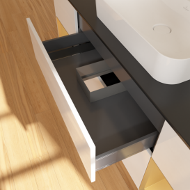 Тумба под раковину Villeroy & Boch Finion 160х50,1 см с подсветкой МДФ глянцевый белый лак/стекло черное матовое G452HFGF