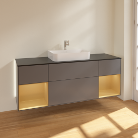 Тумба под раковину Villeroy & Boch Finion 160х50,1 см с подсветкой МДФ антрацит матовый лак/стекло черное матовое G452HFGK