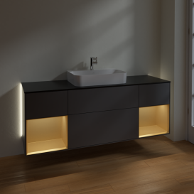 Тумба под раковину Villeroy & Boch Finion 160х50,1 см с подсветкой МДФ антрацит матовый лак/стекло черное матовое G452HFGK