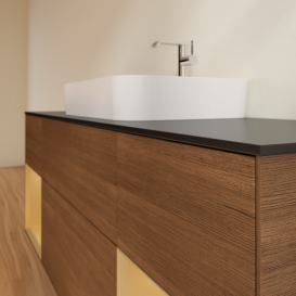 Тумба под раковину Villeroy & Boch Finion 160х50,1 см с подсветкой МДФ шпон грецкого ореха/стекло черное матовое G452HFGN