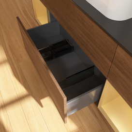 Тумба под раковину Villeroy & Boch Finion 160х50,1 см с подсветкой МДФ шпон грецкого ореха/стекло черное матовое G452HFGN