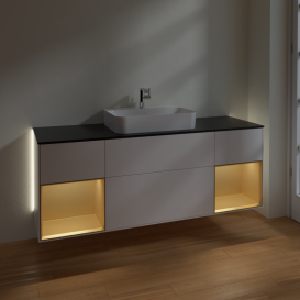 Тумба под раковину Villeroy & Boch Finion 160х50,1 см с подсветкой МДФ белый матовый лак/стекло черное матовое G452HFMT