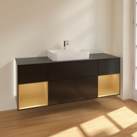 Тумба під раковину Villeroy & Boch Finion 160х50,1 см із підсвічуванням МДФ чорний матовий лак/скло чорне матове G452HFPD