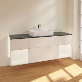 Тумба под раковину Villeroy & Boch Finion 160х50,1 см с подсветкой МДФ глянцевый белый лак/стекло черное матовое G452MTGF