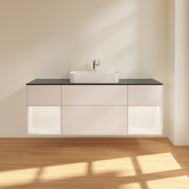 Тумба под раковину Villeroy & Boch Finion 160х50,1 см с подсветкой МДФ глянцевый белый лак/стекло черное матовое G452MTGF