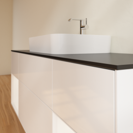 Тумба под раковину Villeroy & Boch Finion 160х50,1 см с подсветкой МДФ глянцевый белый лак/стекло черное матовое G452MTGF