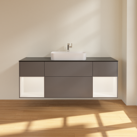 Тумба под раковину Villeroy & Boch Finion 160х50,1 см с подсветкой МДФ антрацит матовый лак/стекло черное матовое G452MTGK