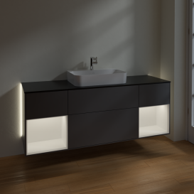 Тумба под раковину Villeroy & Boch Finion 160х50,1 см с подсветкой МДФ антрацит матовый лак/стекло черное матовое G452MTGK