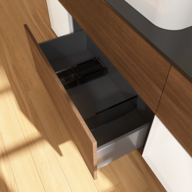 Тумба под раковину Villeroy & Boch Finion 160х50,1 см с подсветкой МДФ шпон грецкого ореха/стекло черное матовое G452MTGN