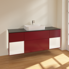 Тумба под раковину Villeroy & Boch Finion 160х50,1 см с подсветкой МДФ пион матовый лак/стекло черное матовое G452MTHB