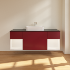 Тумба под раковину Villeroy & Boch Finion 160х50,1 см с подсветкой МДФ пион матовый лак/стекло черное матовое G452MTHB