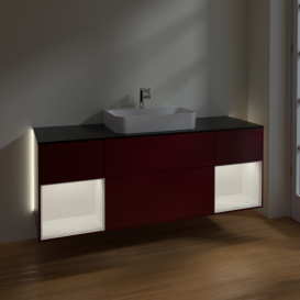 Тумба под раковину Villeroy & Boch Finion 160х50,1 см с подсветкой МДФ пион матовый лак/стекло черное матовое G452MTHB