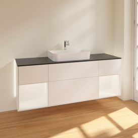 Тумба под раковину Villeroy & Boch Finion 160х50,1 см с подсветкой МДФ белый матовый лак/стекло черное матовое G452MTMT