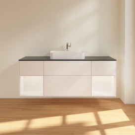 Тумба под раковину Villeroy & Boch Finion 160х50,1 см с подсветкой МДФ белый матовый лак/стекло черное матовое G452MTMT