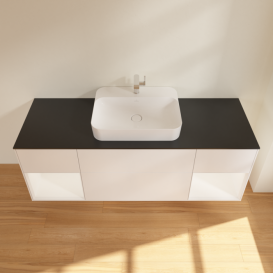 Тумба под раковину Villeroy & Boch Finion 160х50,1 см с подсветкой МДФ белый матовый лак/стекло черное матовое G452MTMT