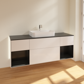 Тумба под раковину Villeroy & Boch Finion 160х50,1 см с подсветкой МДФ глянцевый белый лак/стекло черное матовое G452PDGF