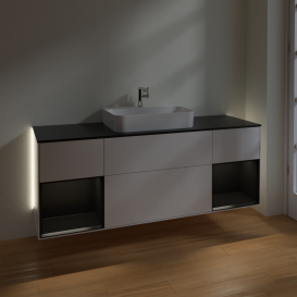Тумба под раковину Villeroy & Boch Finion 160х50,1 см с подсветкой МДФ глянцевый белый лак/стекло черное матовое G452PDGF