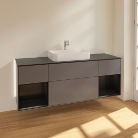 Тумба под раковину Villeroy & Boch Finion 160х50,1 см с подсветкой МДФ антрацит матовый лак/стекло черное матовое G452PDGK