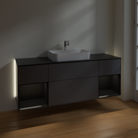 Тумба под раковину Villeroy & Boch Finion 160х50,1 см с подсветкой МДФ антрацит матовый лак/стекло черное матовое G452PDGK