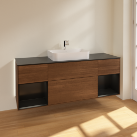 Тумба под раковину Villeroy & Boch Finion 160х50,1 см с подсветкой МДФ шпон грецкого ореха/стекло черное матовое G452PDGN