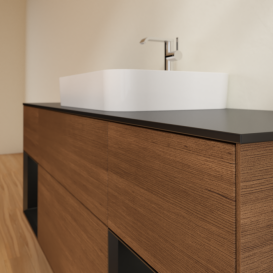 Тумба под раковину Villeroy & Boch Finion 160х50,1 см с подсветкой МДФ шпон грецкого ореха/стекло черное матовое G452PDGN