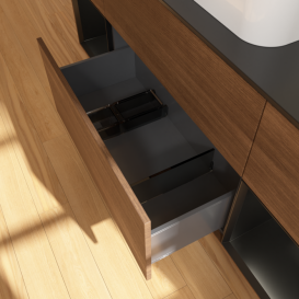 Тумба под раковину Villeroy & Boch Finion 160х50,1 см с подсветкой МДФ шпон грецкого ореха/стекло черное матовое G452PDGN