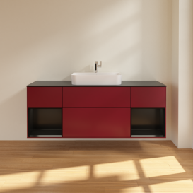 Тумба под раковину Villeroy & Boch Finion 160х50,1 см с подсветкой МДФ пион матовый лак/стекло черное матовое G452PDHB