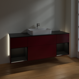 Тумба под раковину Villeroy & Boch Finion 160х50,1 см с подсветкой МДФ пион матовый лак/стекло черное матовое G452PDHB