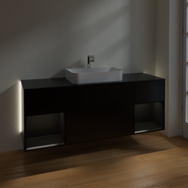 Тумба под раковину Villeroy & Boch Finion 160х50,1 см с подсветкой МДФ черный матовый лак/стекло черное матовое G452PDPD