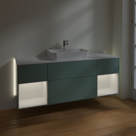 Тумба под раковину Villeroy & Boch Finion 160х50,1 см с подсветкой МДФ оливковый матовый лак/стекло белое матовое G451GFGM