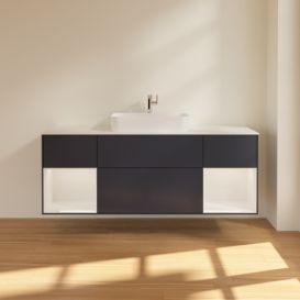 Тумба под раковину Villeroy & Boch Finion 160х50,1 см с подсветкой МДФ темно-синий матовый лак/стекло белое матовое G451GFHG