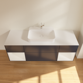 Тумба под раковину Villeroy & Boch Finion 160х50,1 см с подсветкой МДФ темно-синий матовый лак/стекло белое матовое G451GFHG