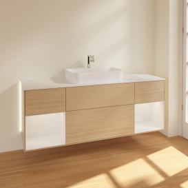 Тумба под раковину Villeroy & Boch Finion 160х50,1 см с подсветкой МДФ шпон дуба/стекло белое матовое G451GFPC